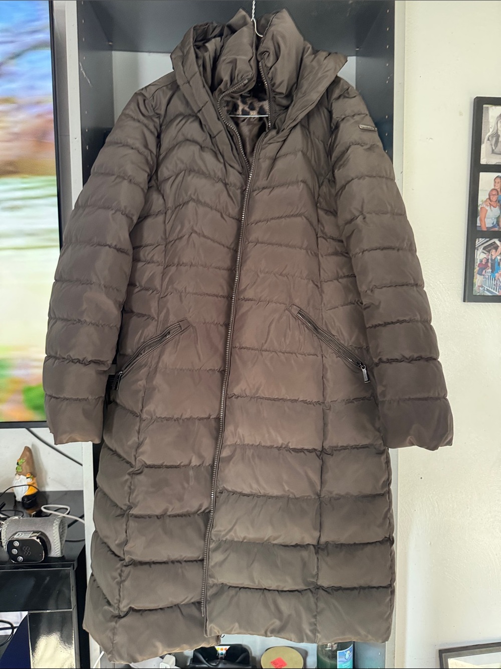 Laundry By Shelli Segal Long Brown Quilted Puffer Coat